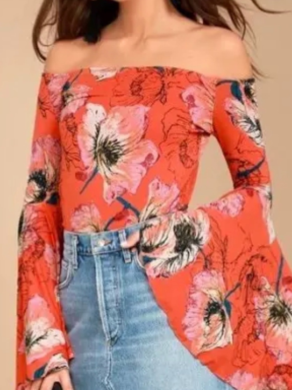 Free People - We The Free “Birds of Paradise” Off/On Shoulder Bell Sleeve Top
